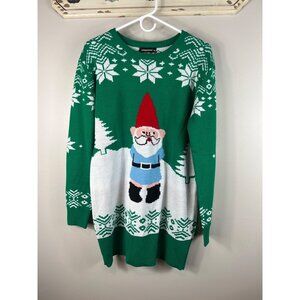 Uideazone Men's Ugly Christmas Sweater Elf Snowflakes Green Long Sleeve Medium